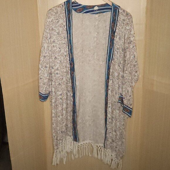 Roxy Womens White Floral Fringe Flowy Open Kimono Small - Picture 1 of 6